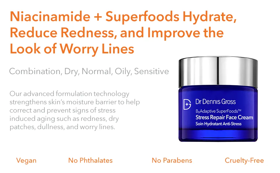 Dr Dennis Gross B Adaptive SuperFoods  Stress Repair Face Cream. For Dehydration  Redness  and Worry Lines  2.0 fl oz - dr dennis gross