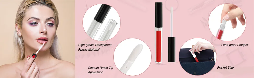 RONRONS Set of 20 Refillable Lip Gloss Bottles with Rubber Inserts Empty Lip Gloss Tubes Containers (Pink+Black) - product information 2