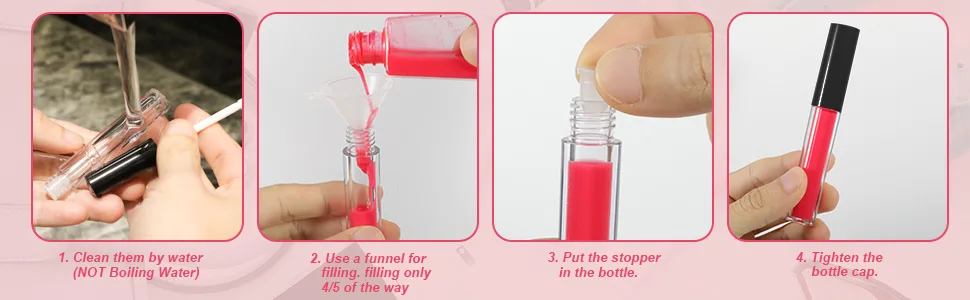 RONRONS Set of 20 Refillable Lip Gloss Bottles with Rubber Inserts Empty Lip Gloss Tubes Containers (Pink+Black) - product information 4