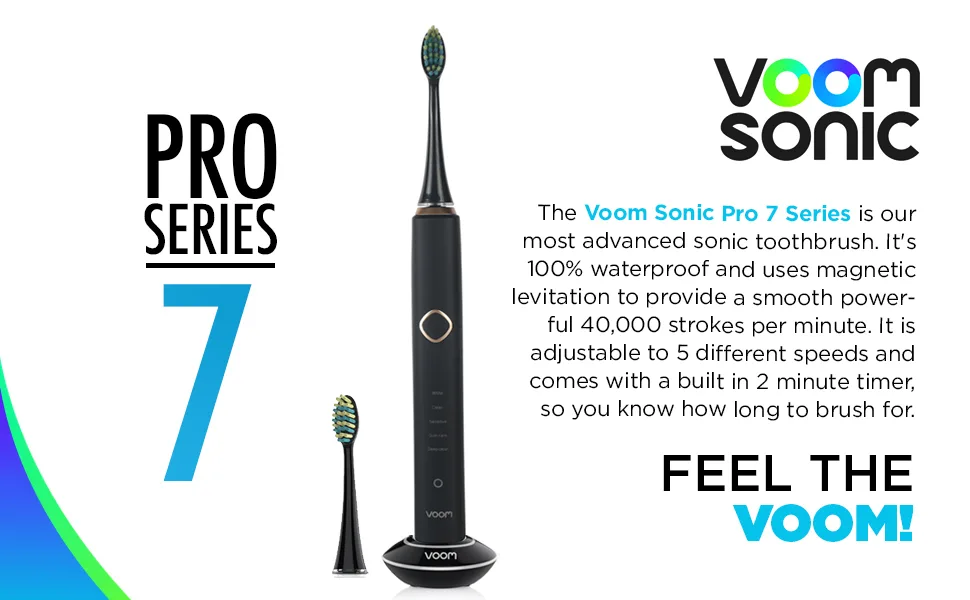 Voom Sonic Pro 7 Rechargeable Electronic Toothbrush With Most Advanced Oral Care Technology 2-Minute Timer with Quadrant Pacing & 5 Adjustable Speeds Magnetic Levitation 100% Waterproof - Grey - voom sonic