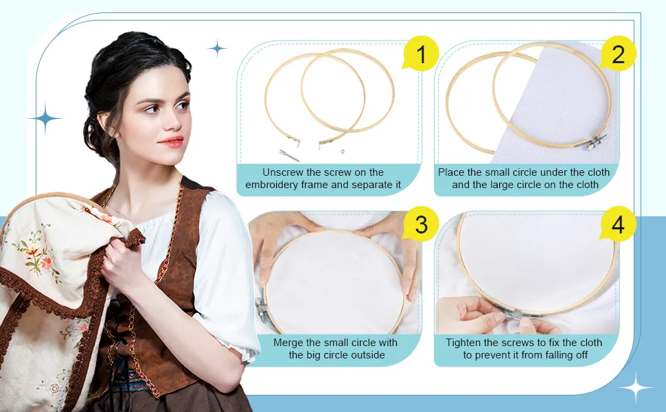 53 Pieces Cross Stitch Tool Embroidery Starter Kit  Includes Bamboo Circle Cross Stitch Hoop Ring  Vintage Sewing Scissors  Needle-Threading Tools  Thimbles  Floss Bobbins  Seam Ripper and Embroidery - product information 3