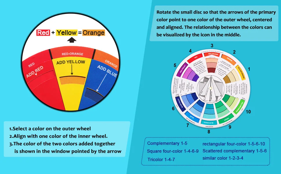 2 Pieces Color Wheel  Paint Mixing Learning Guide Art Class Teaching Tool Color Wheels for Makeup Blending Board Chart Color Mixed Guide Mix Colours (9.05 Inch/ 23 cm) 9.06 Inch/ 23 cm - product information 6