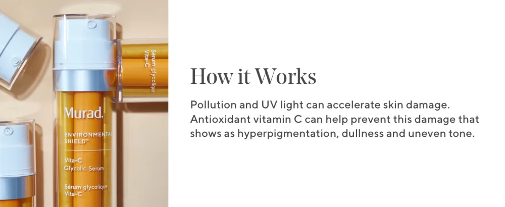 Murad Vita-C Glycolic Serum - Environmental Shield Skin Brightening Vitamin C Face Serum - Hyperpigmentation Treatment Backed by Science  1 Fl Oz - how it works