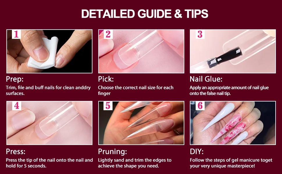 AORAEM Stiletto False Nail Clear Extra Long Sharp Nails Tips Art Tips 12 Sizes 120 Pcs Acrylic Fake Nail (Clear Long Nail) Clear-1 - AORAEM Stiletto False Nail Clear Extra Long Sharp Nails Tips