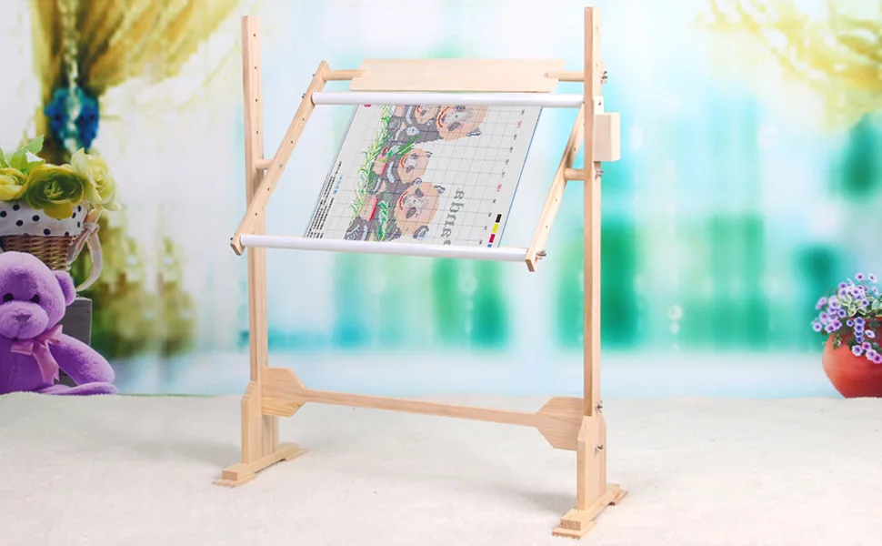 Adjustable Embroidery Stand  Wooden Cross Stitch Needlework Floor Stand Floor-Standing Hand Quilting Scroll Frame Lap Embroidery Hoop Stand for Needlework Craft - product information 1