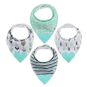 Baby Bandana Teething Bibs with Attached Silicone Teether - Set Of 4 - Solid Pinks - bandana bibs with attached teether