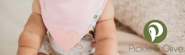 Baby Bandana Teething Bibs with Attached Silicone Teether - Set Of 4 - Solid Pinks - pickle and olive teething bib