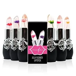 SuperThinker Flower Lip Gloss Clear Jelly Lipstick Set  6Pcs Magic Temperature Color Change Lip Balm Long Lasting Nutritious Lips Moisturizer Crystal Jelly Lipgloss Black - product information 2