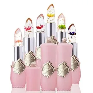 SuperThinker Flower Lip Gloss Clear Jelly Lipstick Set  6Pcs Magic Temperature Color Change Lip Balm Long Lasting Nutritious Lips Moisturizer Crystal Jelly Lipgloss Black - product information 3