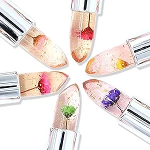 SuperThinker Flower Lip Gloss Clear Jelly Lipstick Set  6Pcs Magic Temperature Color Change Lip Balm Long Lasting Nutritious Lips Moisturizer Crystal Jelly Lipgloss Black - product information 7