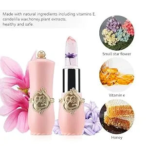 SuperThinker Flower Lip Gloss Clear Jelly Lipstick Set  6Pcs Magic Temperature Color Change Lip Balm Long Lasting Nutritious Lips Moisturizer Crystal Jelly Lipgloss Black - product information 8