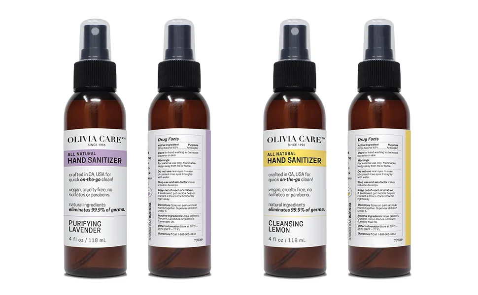Hand Sanitizer By Olivia Care - Alcohol Based and Infused with Cleansing Lemon Essential Oils - 99.9 % Effective Germ-Killing  Portable  Moisturizing - Remove Impurities  Dirt - Disinfecting - 4 FL OZ - product