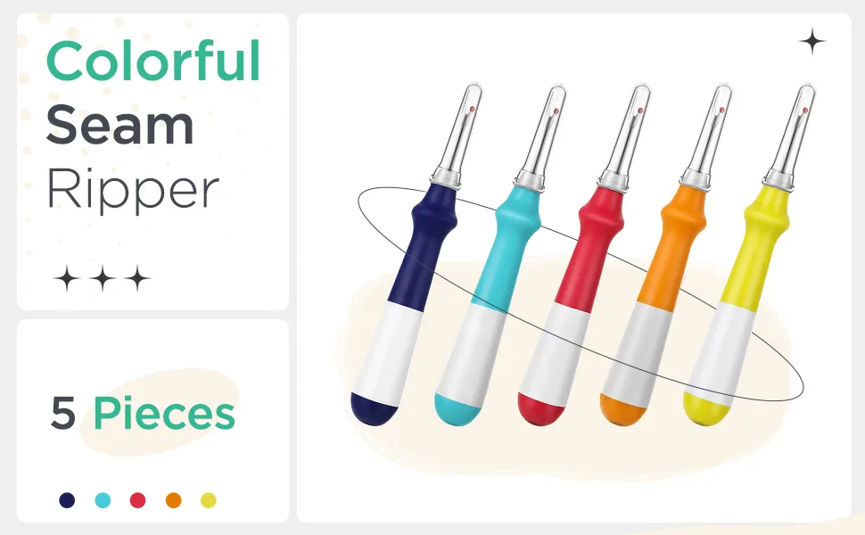 Mudder 5 Pieces Colorful Seam Ripper Large Stitch Ripper Sewing Tool Ergonomic Thread Remover Tool with Handy Handles for Sewing Crafting Embroidery  5 Colors - product information 2