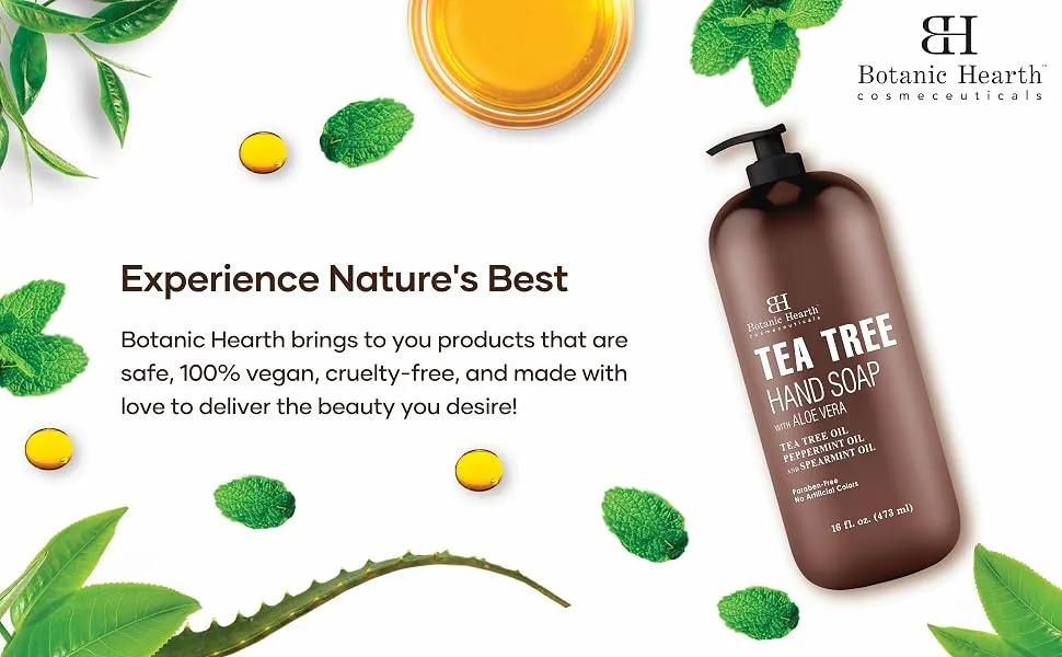 Botanic Hearth Tea Tree Liquid Hand Soap - Sulfate Free Formula - Multi Purpose Hand Wash with Aloe Vera and Therapeutic Grade Tea Tree Oil  Pump Dispenser - 16 fl oz - Tea tree hand soap