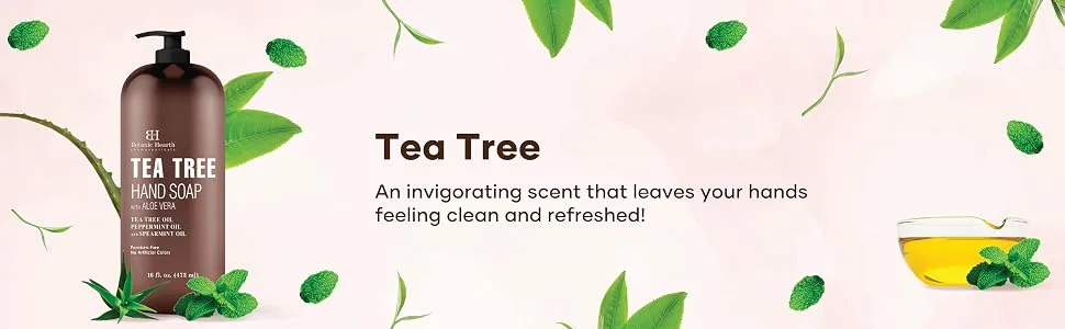 Botanic Hearth Tea Tree Liquid Hand Soap - Sulfate Free Formula - Multi Purpose Hand Wash with Aloe Vera and Therapeutic Grade Tea Tree Oil  Pump Dispenser - 16 fl oz - Tea tree hand soap