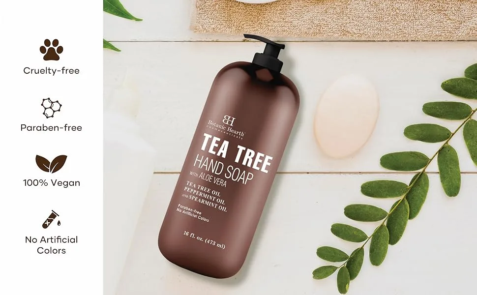 Botanic Hearth Tea Tree Liquid Hand Soap - Sulfate Free Formula - Multi Purpose Hand Wash with Aloe Vera and Therapeutic Grade Tea Tree Oil  Pump Dispenser - 16 fl oz - Tea tree hand soap