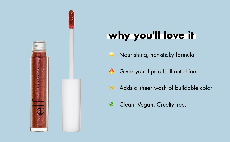 e.l.f.  Lip Lacquer  Moisturizing  Shiny  Non-Sticky  Long Lasting  Provides Maximum Color  Glides On  Fantasy  0.08 Fl Oz - Lip Lacquer 02