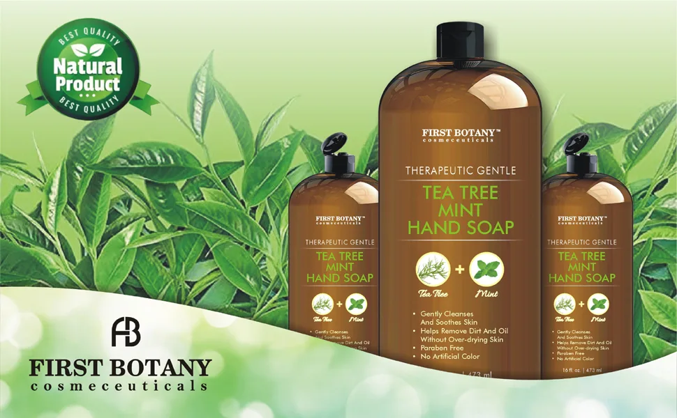 First Botany Tea Tree Mint Hand Soap - Liquid Hand Soap with Peppermint  Jojoba & Coconut Oil Multipurpose Liquid Soap Natural Bathroom Soap & Liquid hand wash - 16 oz - natural