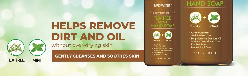 First Botany Tea Tree Mint Hand Soap - Liquid Hand Soap with Peppermint  Jojoba & Coconut Oil Multipurpose Liquid Soap Natural Bathroom Soap & Liquid hand wash - 16 oz - remove dirt oil
