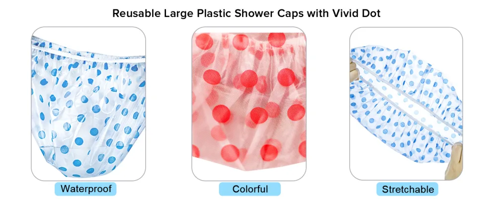 Waterproof Shower Cap 6Pcs Dot Plastic Shower Caps Reusable Elastic Large Shower cap for Women Long Hair - Waterproof Shower Cap