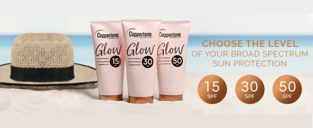 Coppertone Glow with Shimmer Sunscreen Lotion SPF 50  Water Resistant Sunscreen  Broad Spectrum SPF 50 Sunscreen Travel Size  2 Fl Oz Bottle - spf 15, spf 30, spf 50, sunscreen, glow sunscreen, broad spectrum, sun protection