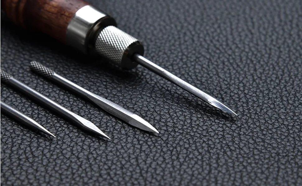 4 in 1 Wooden Handle Leather Craft Sewing Kit Diamond Awl DIY Hole Punch Tool for Leather Sewing Hand Stitching - product information 12