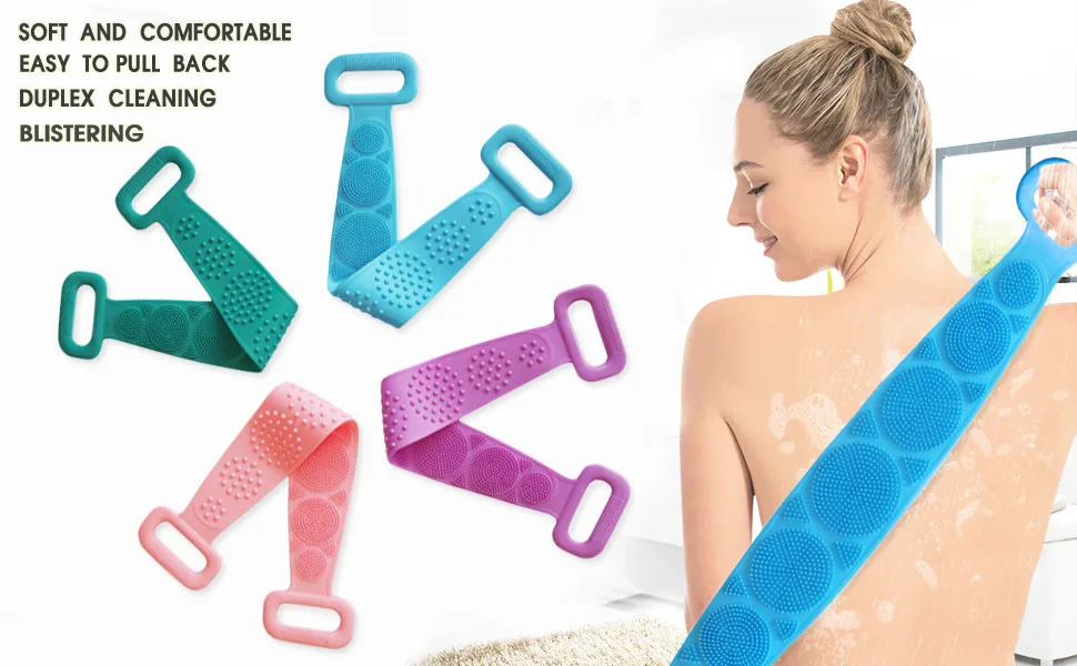 futurino Silicone Bath Body Brush Long Exfoliating Back Scrubber Massager Exfoliating Towel Shower Strip for Deep Clean 60cm 60purple - product information 1