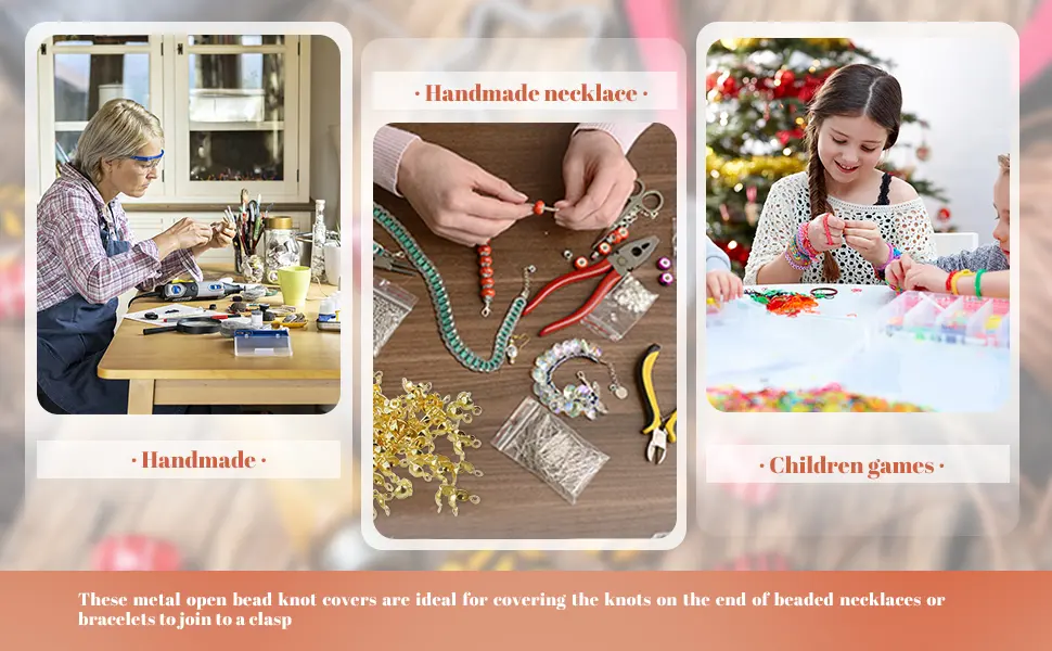 Newbested 1400 PCS Metal Open Bead Tips Knot Covers Iron Clamshells Terminators Wire Crimp End Caps for Jewelry Making Craft DIY(Gold and Silver) - ideal for covering the knots on the end of beaded necklaces or bracelets to join to a clasp