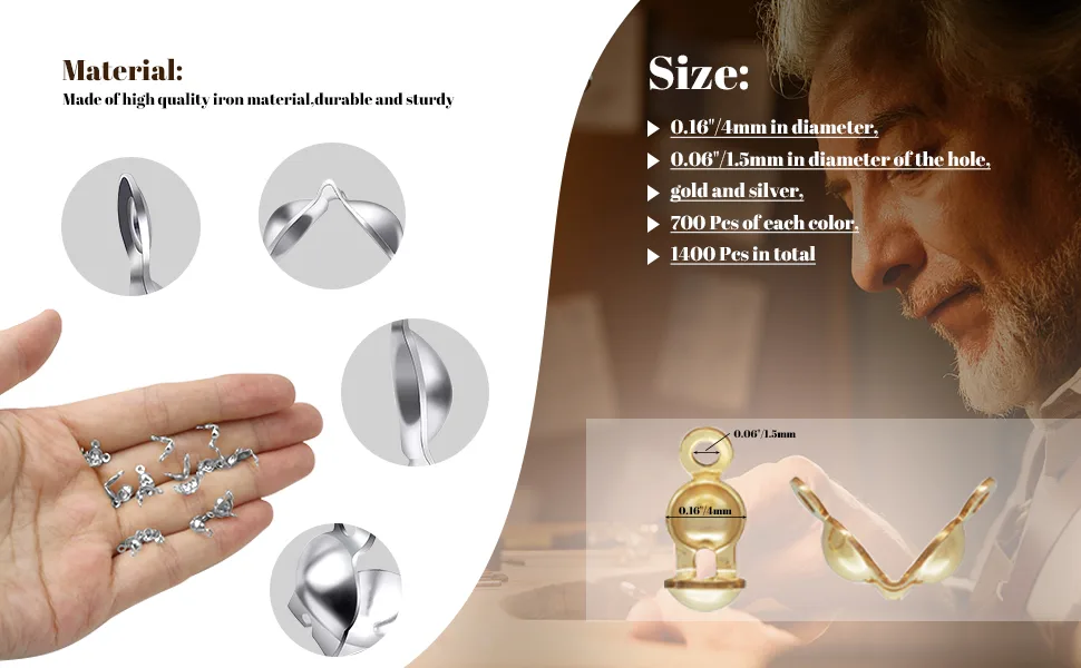Newbested 1400 PCS Metal Open Bead Tips Knot Covers Iron Clamshells Terminators Wire Crimp End Caps for Jewelry Making Craft DIY(Gold and Silver) - Material: Made of high quality iron material,durable and sturdy