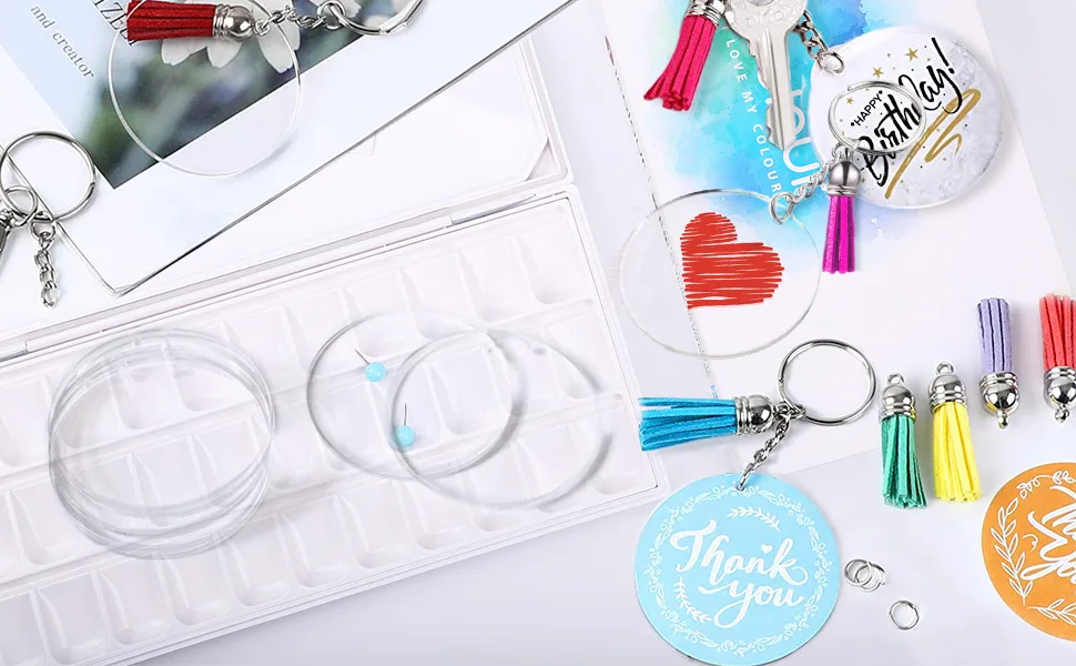 BigOtters Acrylic Keychain Blanks  120PCS Clear Keychains Blank with Key Chain Rings Keychain Tassels for DIY Keychain Vinyl Crafting - BigOtters