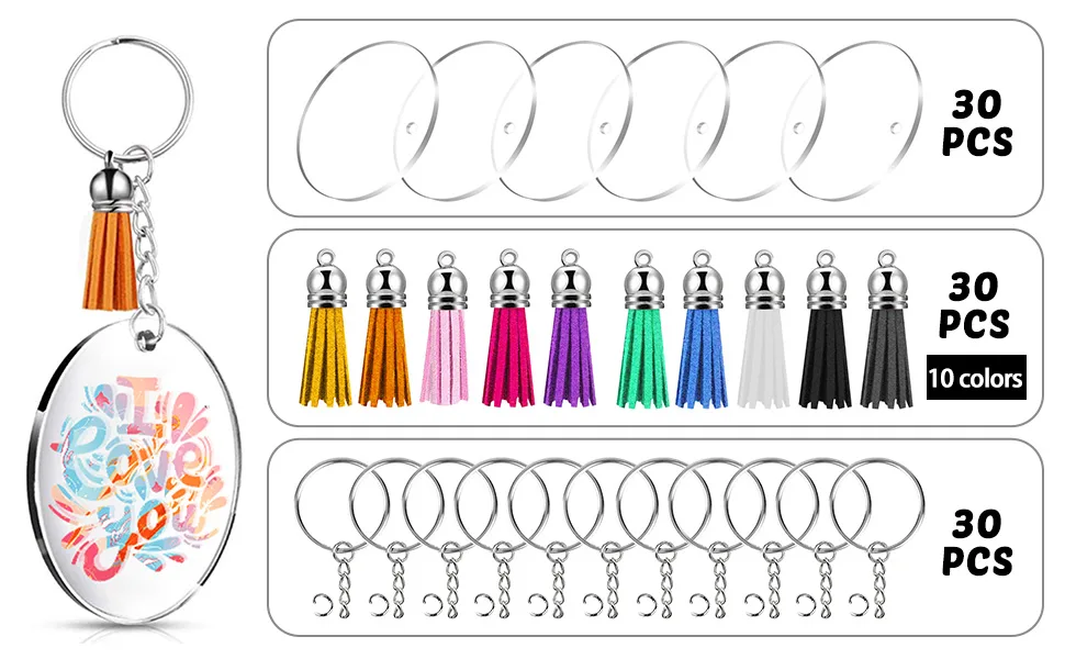 BigOtters Acrylic Keychain Blanks  120PCS Clear Keychains Blank with Key Chain Rings Keychain Tassels for DIY Keychain Vinyl Crafting - BigOtters