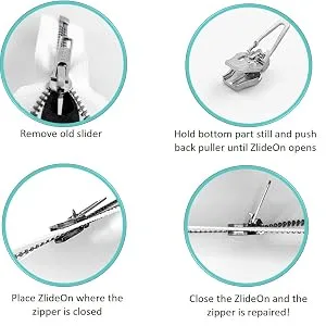 ZlideOn Zipper Pull Replacement - Black  Normal (L) - 5B - Instant Zipper Replacement Slider for Plastic Zippers Normal Plastic (L) Black - Guide