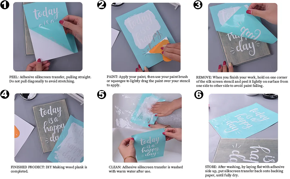 YeulionCraft Self-Adhesive Silk Screen Printing Stencil Letters Phrase Pattern Reusable Sign Stencils for Painting on Wood Making DIY Decoration  Hello - step