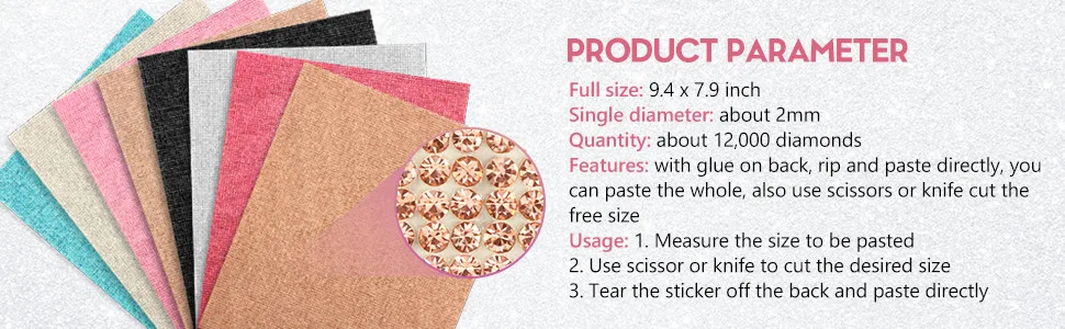 12000 Pieces Bling Bling Rhinestone Sheet Rhinestones Sticker DIY Car Decoration Sticker Self Adhesive Glitter Rhinestones Crystal Gem Stickers for Car Decoration  9.4 x 7.9 Inch (Clear) White - product information 2