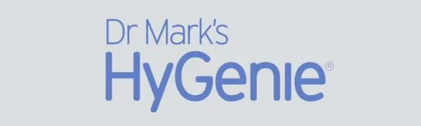 Dr Mark s SureGrip Denture Cleaning Brush  Brushing Tool for Fresh  Deep Clean  Replacement Toothbrush for Dentures  Scrubs and Washes Away Food  Bio Films  and Microscopic Invaders - Dr Marks HyGenie Logo