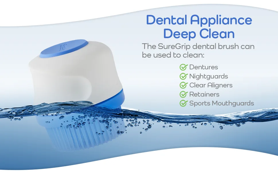 Dr Mark s SureGrip Denture Cleaning Brush  Brushing Tool for Fresh  Deep Clean  Replacement Toothbrush for Dentures  Scrubs and Washes Away Food  Bio Films  and Microscopic Invaders - SureGrip Dental Hygiene Brush