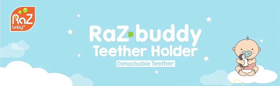 RAZBABY Razbuddy Razberry Teether/Pacifier Holder w/Removable Baby Teether Toy - 0M+ - Bpa Free - Bunny - Teether Holder
