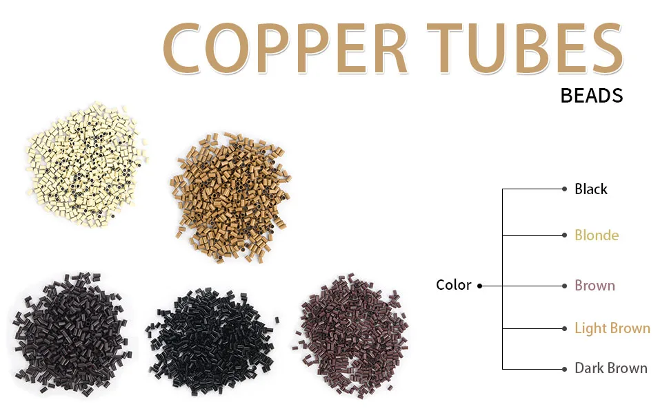 Vlasy 3.4mm Microlink Beads Non-Silicone Copper Tubes Beads Locks Micro Link Ring Tube (1000Pcs  Black) 1000Pcs Black - Hair extensions Beads