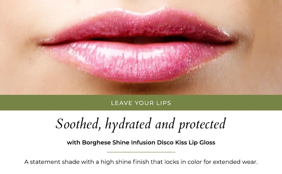 Borghese Shine Infusion Glitter Lip Gloss  Long Lasting - After Dark Gloss Shade Disco Kiss: Ros  luster / Blush sheen - Borghese Shine Infusion Glitter Lip Gloss