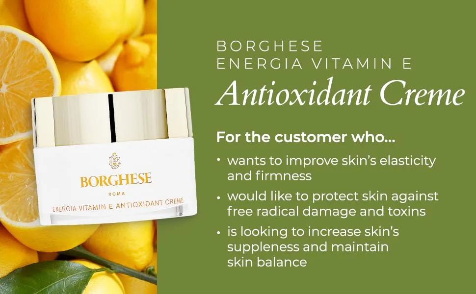 Borghese ENERGIA Vitamin E Antioxidant Creme - Vitamin E Cream - 1 FL Oz - ENERGIA Vitamin E Antioxidant Creme