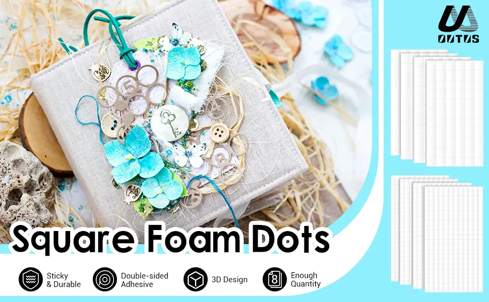 8 Sheets Foam Dots Squares 3D Pop Foam Squares Dual-Adhesive Foam Mount for Halloween Christmas Scrapbook DIY Crafts Office Supplies  2 Sizes - product information 1