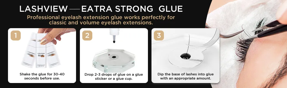 LASHVIEW Eyelash Extension Glue Lash Extension Glue Precise Drop Technology Glue Accurate 0.03ml Per Drop Maximum Bonding Power 1 Sec Dry Time Long-Lasting Time 10ml - lashview lash glue