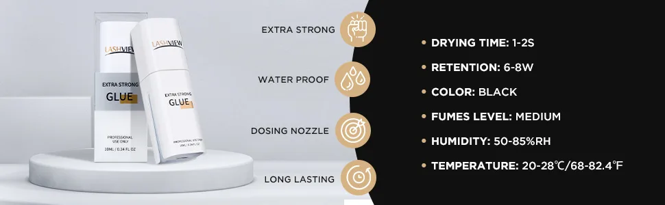 LASHVIEW Eyelash Extension Glue Lash Extension Glue Precise Drop Technology Glue Accurate 0.03ml Per Drop Maximum Bonding Power 1 Sec Dry Time Long-Lasting Time 10ml - lashview lash glue
