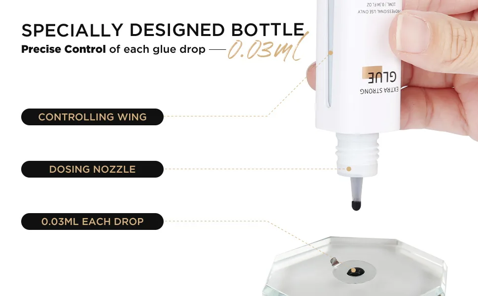 LASHVIEW Eyelash Extension Glue Lash Extension Glue Precise Drop Technology Glue Accurate 0.03ml Per Drop Maximum Bonding Power 1 Sec Dry Time Long-Lasting Time 10ml - lashview lash glue