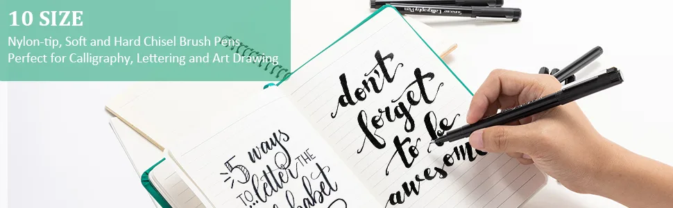 Calligraphy Pens  Hand Lettering Pen  10 Size Caligraphy Brush Pens for Beginner  Writing  Sketching  Drawing  Illustration  Scrapbooking  journaling - Calligraphy Pens