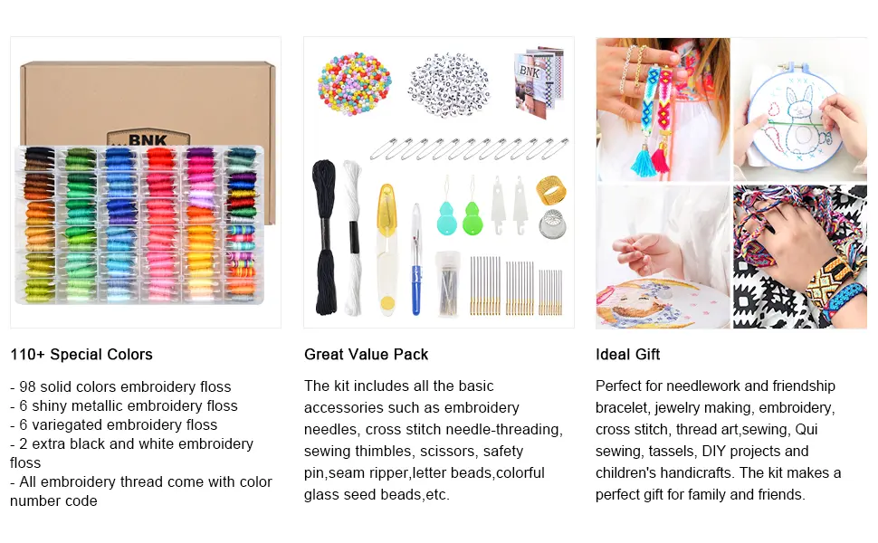 962Pcs Friendship Bracelet String Kits with Storage Box  110 Colors Embroidery Thread and 800 Beads 52Pcs Cross Stitch Tools-Labeled with Embroidery Thread Numbers for Bobbins Great Production Gift. Multicolor - bracelet kit with bag