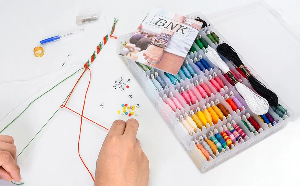 962Pcs Friendship Bracelet String Kits with Storage Box  110 Colors Embroidery Thread and 800 Beads 52Pcs Cross Stitch Tools-Labeled with Embroidery Thread Numbers for Bobbins Great Production Gift. Multicolor - bracelet thread string kit