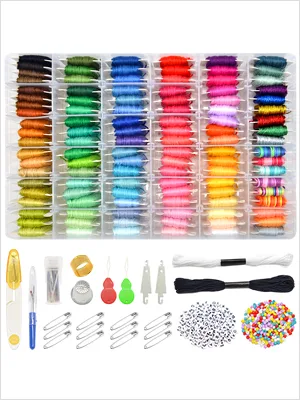 962Pcs Friendship Bracelet String Kits with Storage Box  110 Colors Embroidery Thread and 800 Beads 52Pcs Cross Stitch Tools-Labeled with Embroidery Thread Numbers for Bobbins Great Production Gift. Multicolor - embroidery floss