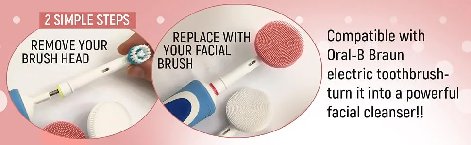 Facial Cleansing Brush Replacement Head Compatible with Oral B Braun Electric Toothbrush Bases-2 Waterproof Silicone Face Spin Brushes for Cleansing  Exfoliating  Deep Cleaning & Massaging - compatible with brush head