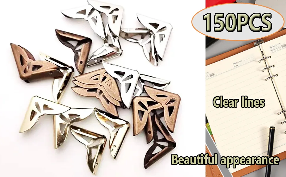 150PCS Book Corner Protector Metal Corner Cover for Scrapbook Album Menu Folder Include 50PCS Silver 50PCS Gold and 50PCS Bronze - youshi